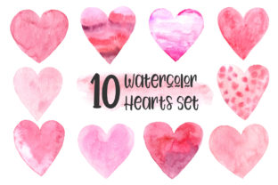 10 Watercolor Hearts Set: Brand Illustrations