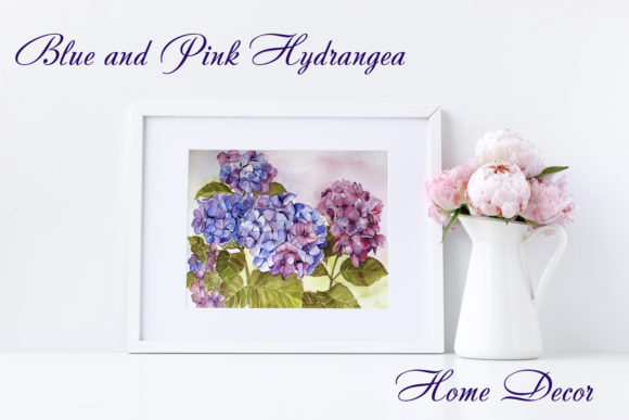 Blue and Pink Hydrangea Watercolor Paint Illustrations