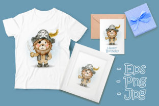 Cute Pirates Lion King Watercolor Illustrations