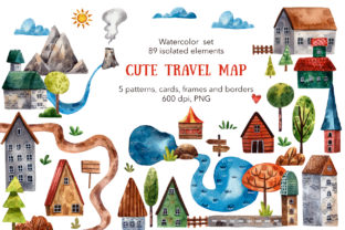 Cute Travel Map - Watercolor Clip Art Review