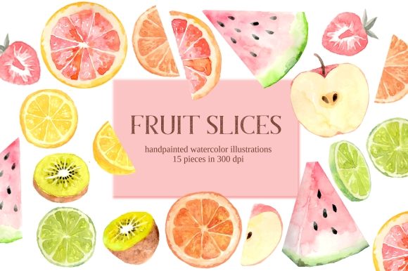 Fruit Slices Watercolor Clipart Set Illustrations