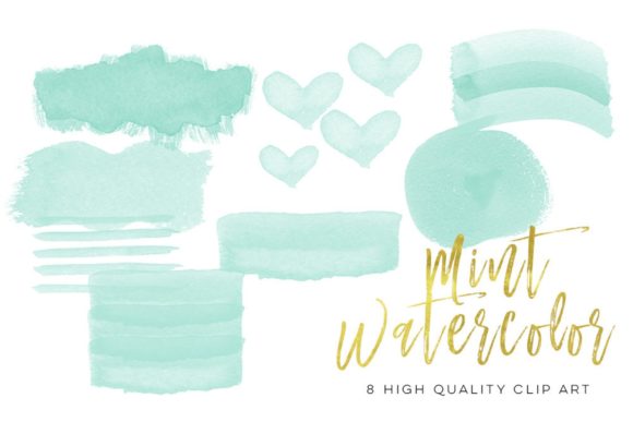 Mint Watercolor Strokes, Green Mint Illustrations