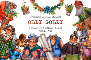 Oldy Goldy Watercolor Clip Art & Illustrations