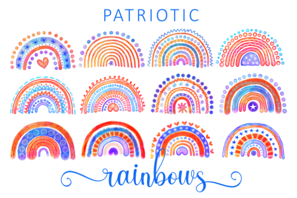 Patriotic Watercolor July Fourth Rainbow Illustrations