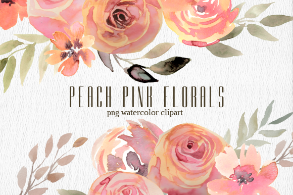 Peach Pink Floral Watercolor Clipart Set Review