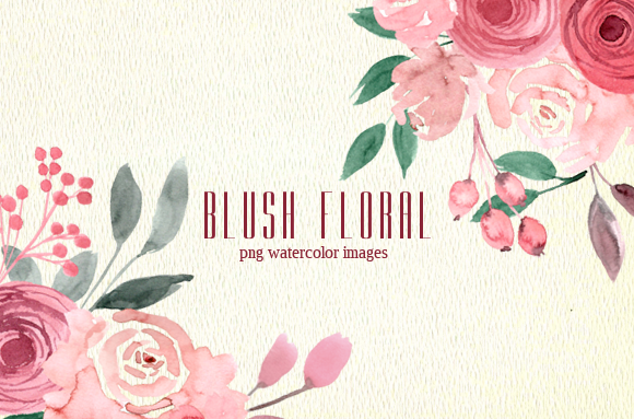 Pink Coral Floral Watercolor Clipart Set & Illustrations