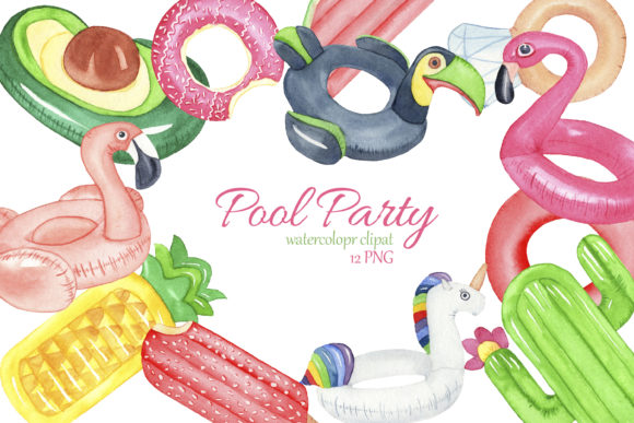 Pool Float Watercolor Clipart & Illustrations