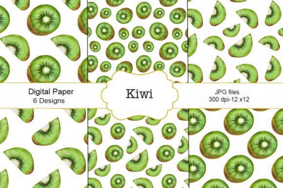 Seamless Pattern Kiwi Fruit Watercolor Illustrations