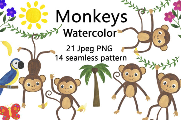 Set of Watercolor Monkey Illustrations Review