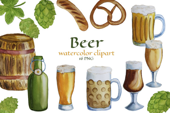 Watercolor Beer Clipart. Beer Mugs Review