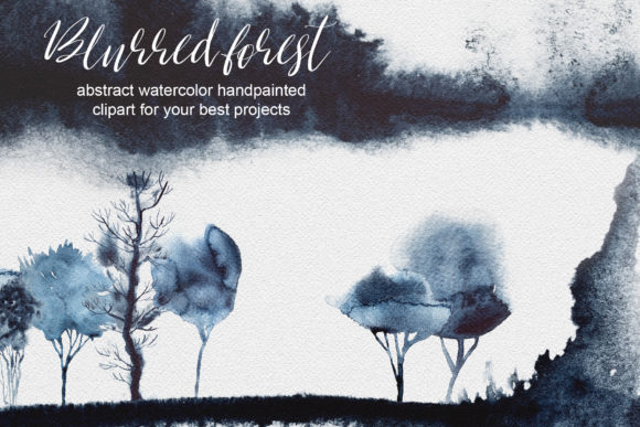 Watercolor Blurred Forest Clipart & Illustrations