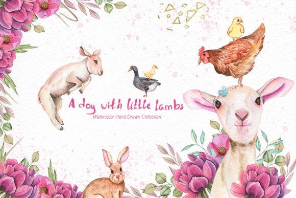 Watercolor Day with Little Lambs Illustrations