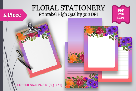 Watercolor Floral Stationery Printable & Illustrations