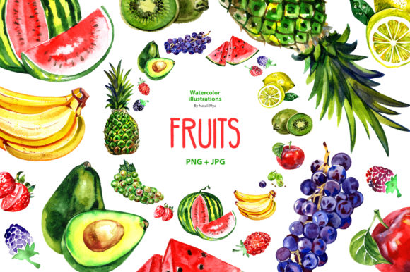Watercolor Fruits and Berries Illustrations
