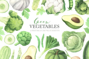 Watercolor Green Vegetables Clipart & Illustrations