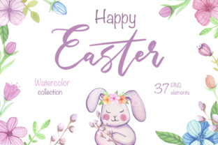 Watercolor Happy Easter Clipart & Illustrations