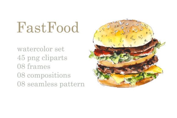 Watercolor Sketches Fast Food Illustrations